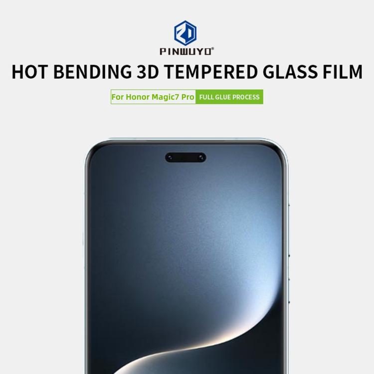 For Honor Magic7 Pro PINWUYO 9H 3D Hot Bending Tempered Glass Film - Black