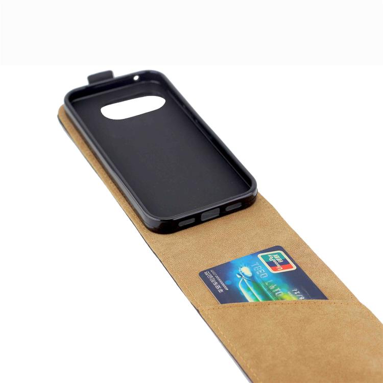 For Googlo Pixel 10a Vertical Flip Leather Phone Case with Card Slot - Black
