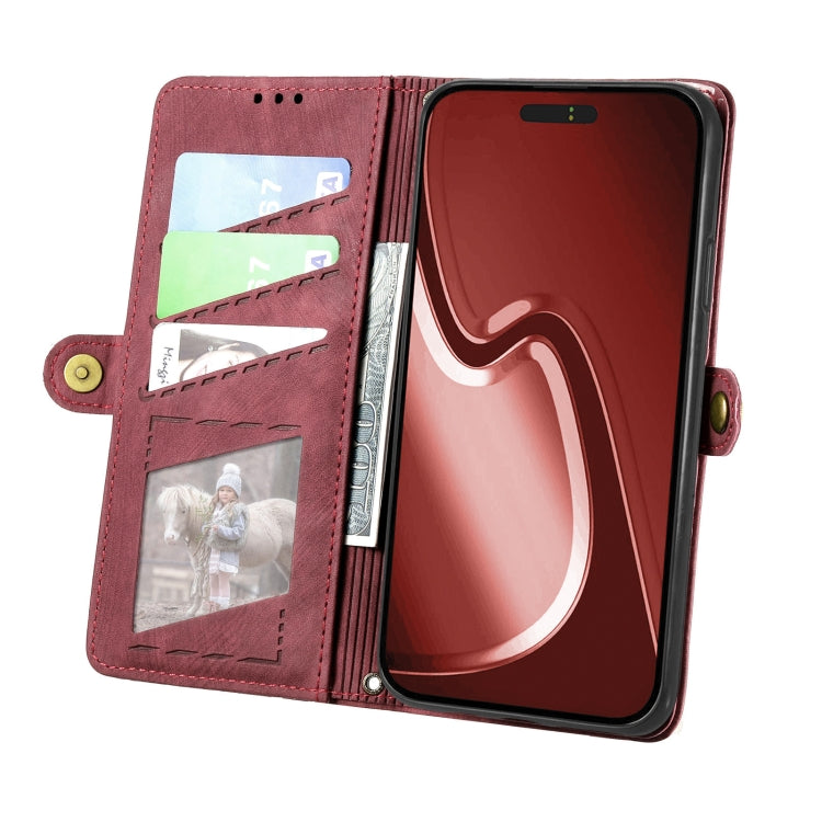 For iPhone 16 Geometric Zipper Wallet Side Buckle Leather Phone Case
