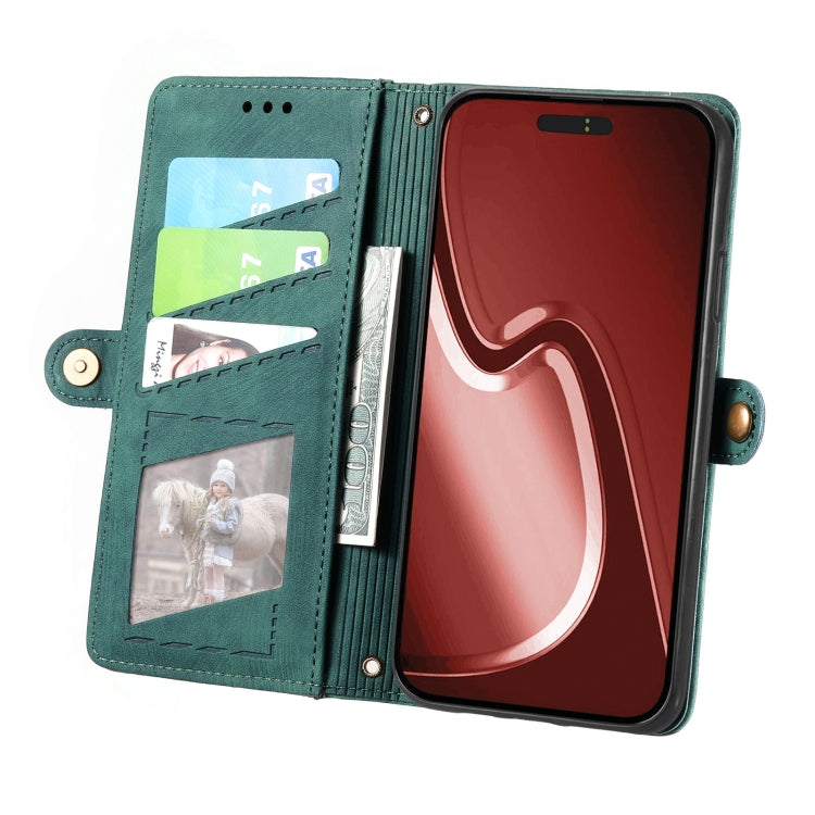 For iPhone 16 Geometric Zipper Wallet Side Buckle Leather Phone Case