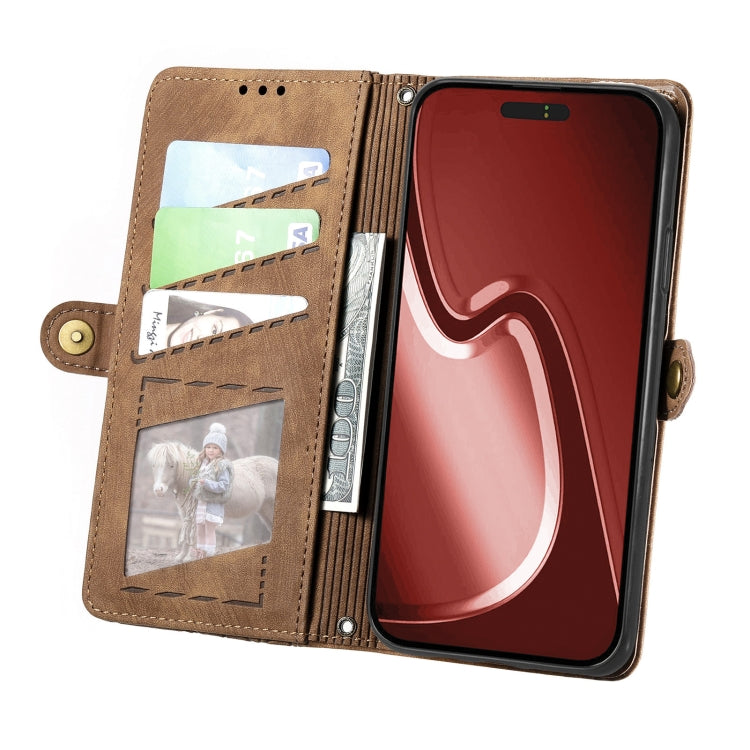 For iPhone 16 Pro Geometric Zipper Wallet Side Buckle Leather Phone Case