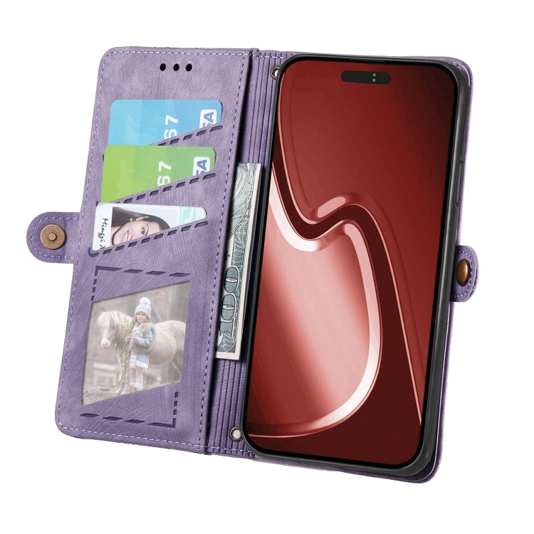 For iPhone 16 Pro Geometric Zipper Wallet Side Buckle Leather Phone Case