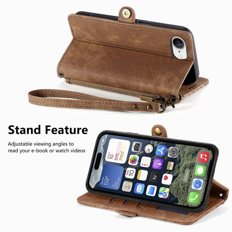 For iPhone 17e / 16e Geometric Zipper Wallet Side Buckle Leather Phone Case