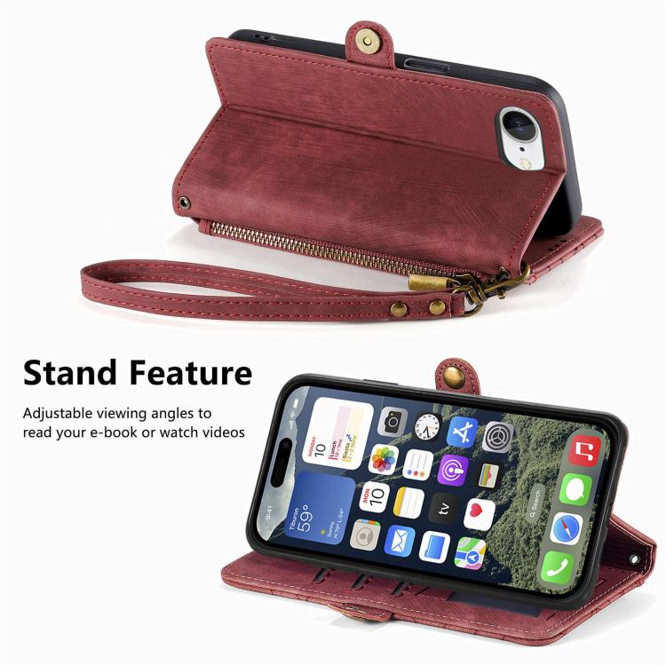For iPhone 17e / 16e Geometric Zipper Wallet Side Buckle Leather Phone Case