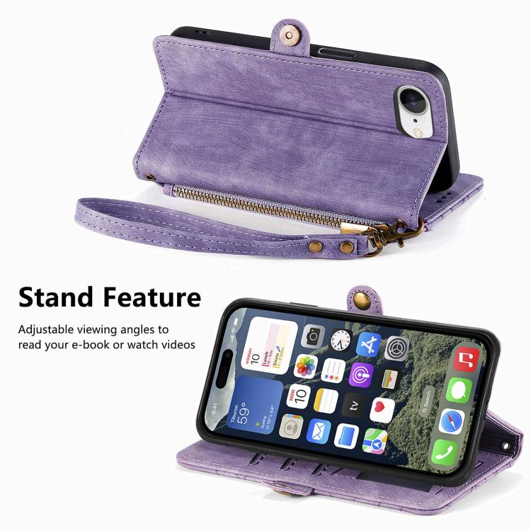 For iPhone 17e / 16e Geometric Zipper Wallet Side Buckle Leather Phone Case
