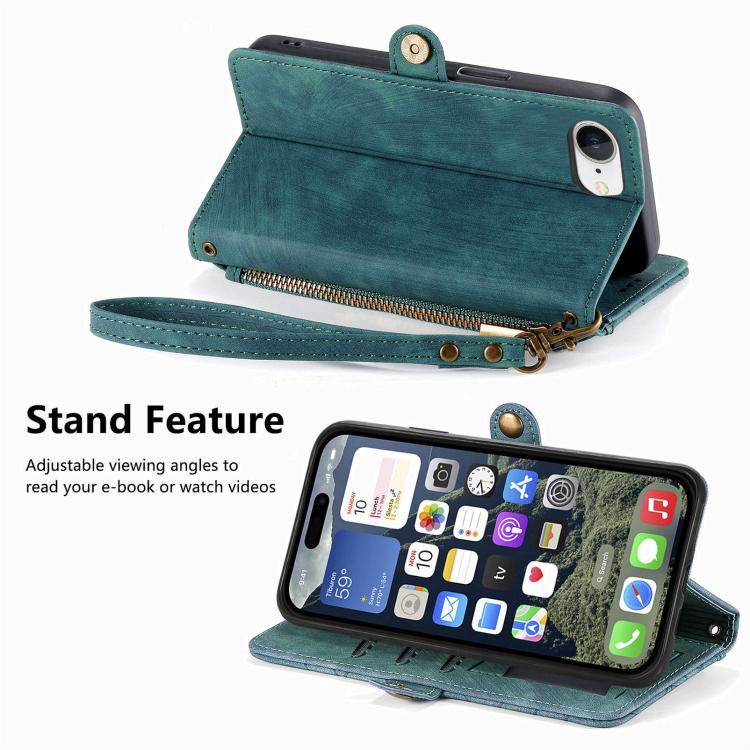 For iPhone 17e / 16e Geometric Zipper Wallet Side Buckle Leather Phone Case