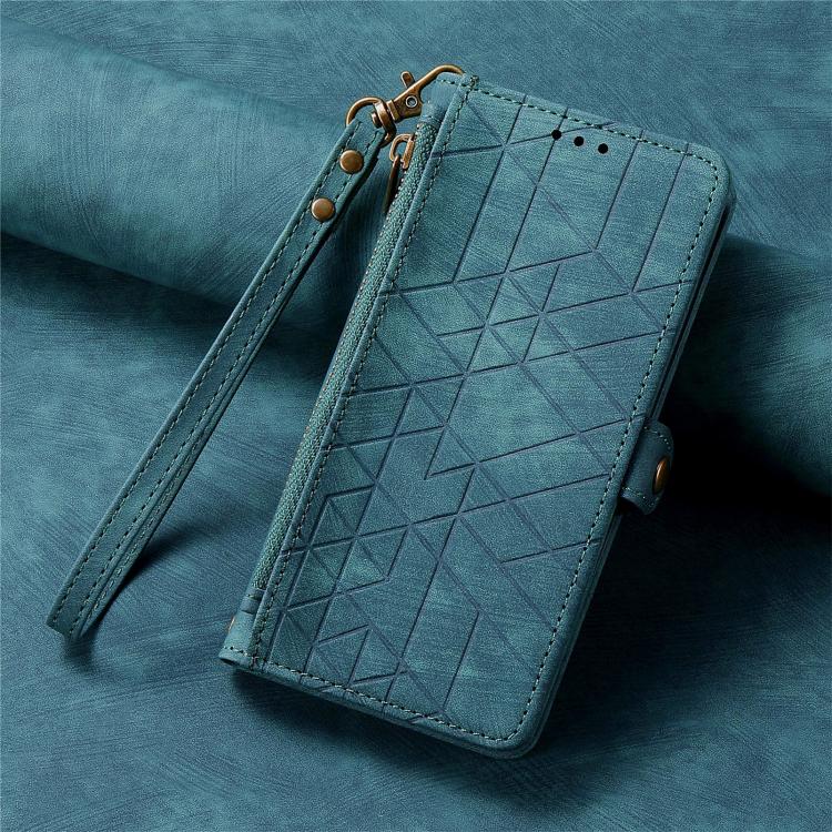 For iPhone 17e / 16e Geometric Zipper Wallet Side Buckle Leather Phone Case
