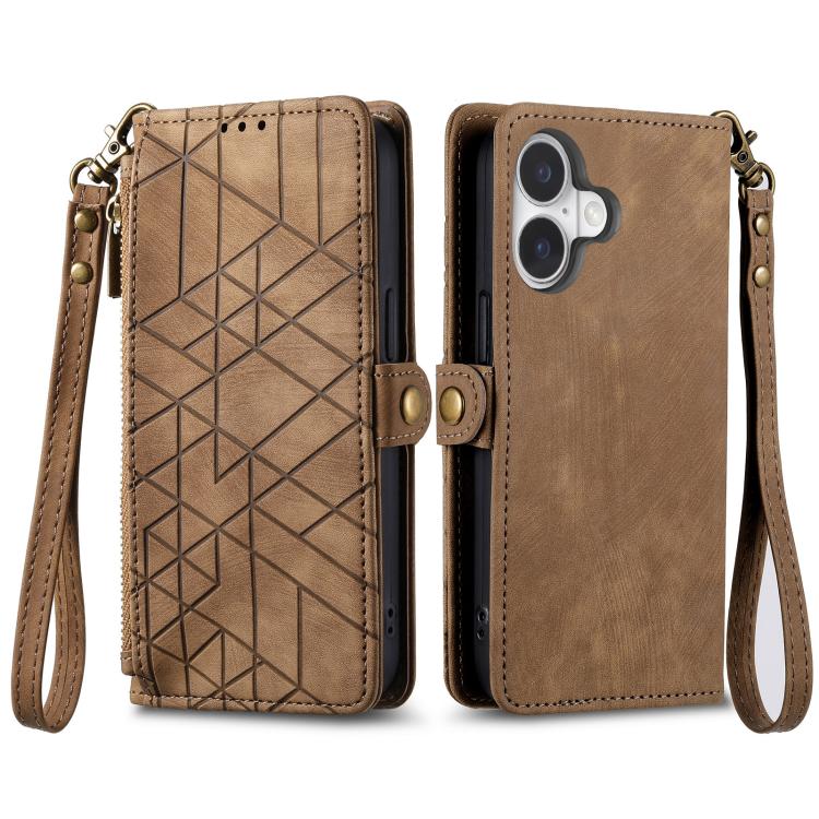 For iPhone 17 Geometric Zipper Wallet Side Buckle Leather Phone Case