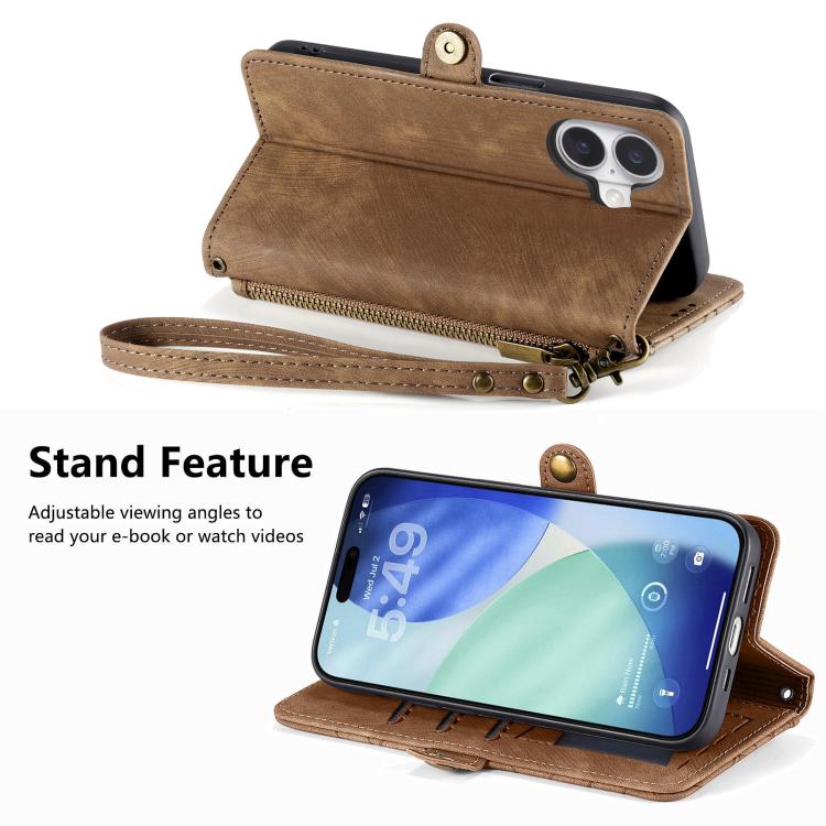 For iPhone 17 Geometric Zipper Wallet Side Buckle Leather Phone Case