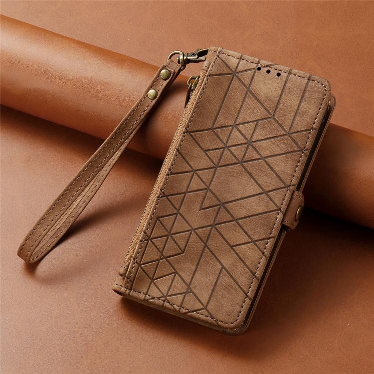 For iPhone 17 Geometric Zipper Wallet Side Buckle Leather Phone Case