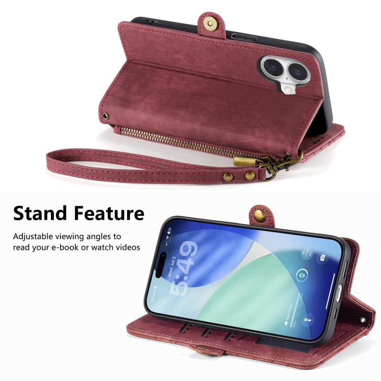For iPhone 17 Geometric Zipper Wallet Side Buckle Leather Phone Case