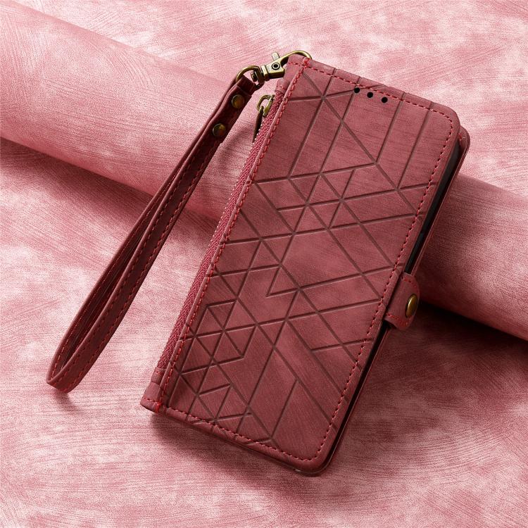For iPhone 17 Geometric Zipper Wallet Side Buckle Leather Phone Case