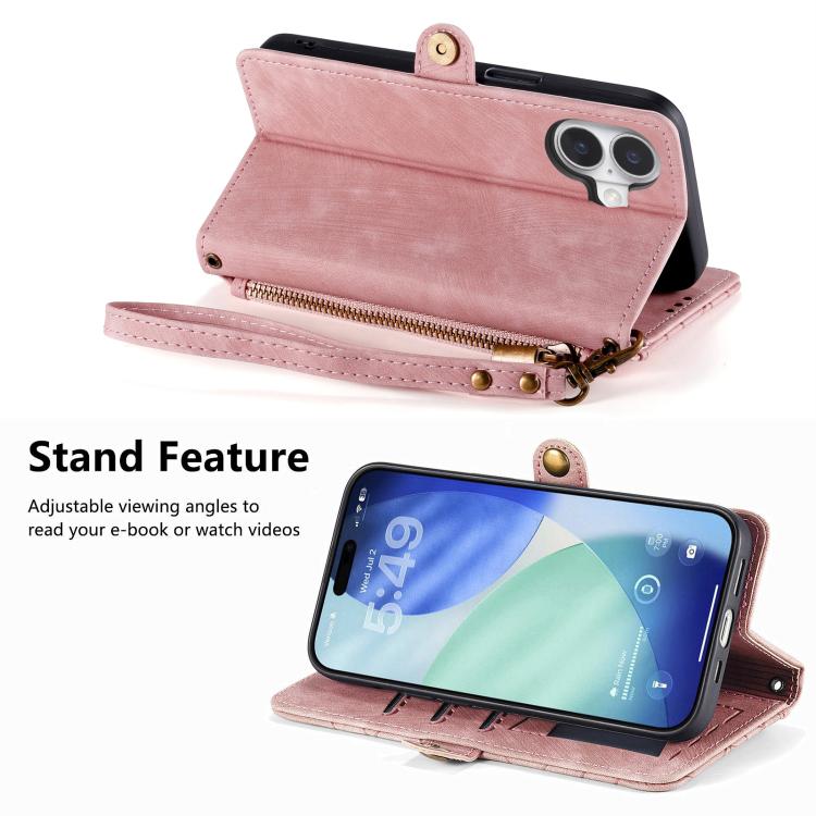 For iPhone 17 Geometric Zipper Wallet Side Buckle Leather Phone Case