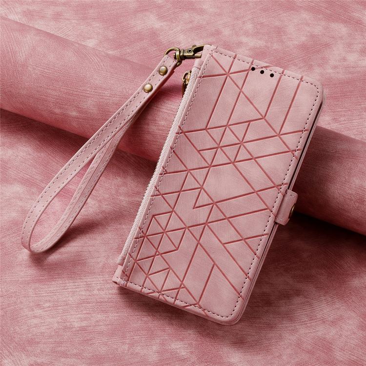 For iPhone 17 Geometric Zipper Wallet Side Buckle Leather Phone Case