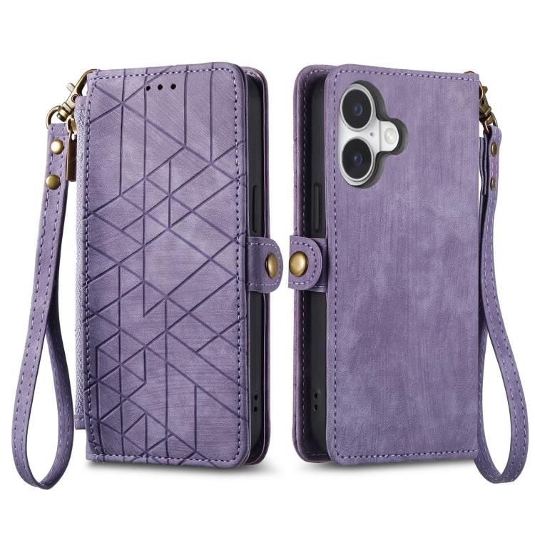 For iPhone 17 Geometric Zipper Wallet Side Buckle Leather Phone Case