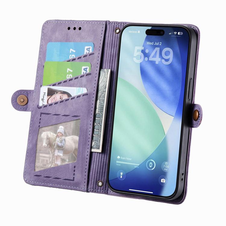 For iPhone 17 Geometric Zipper Wallet Side Buckle Leather Phone Case