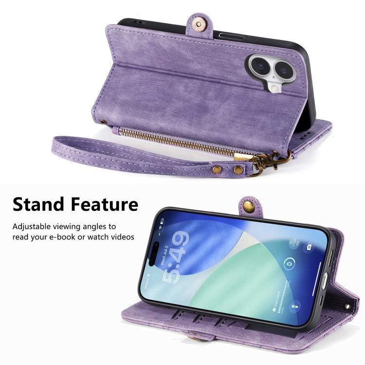 For iPhone 17 Geometric Zipper Wallet Side Buckle Leather Phone Case
