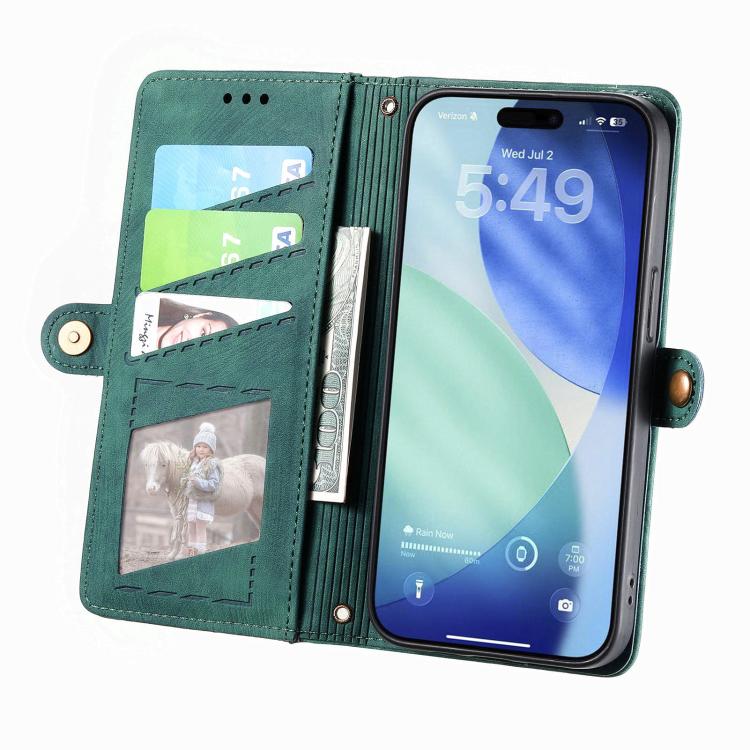For iPhone 17 Geometric Zipper Wallet Side Buckle Leather Phone Case