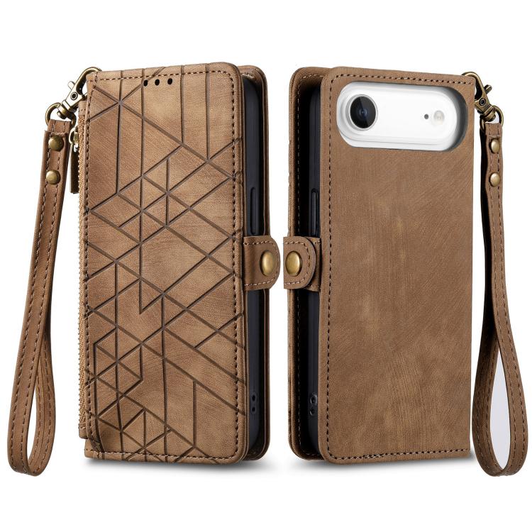 For iPhone Air Geometric Zipper Wallet Side Buckle Leather Phone Case