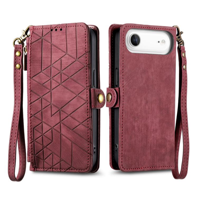 For iPhone Air Geometric Zipper Wallet Side Buckle Leather Phone Case