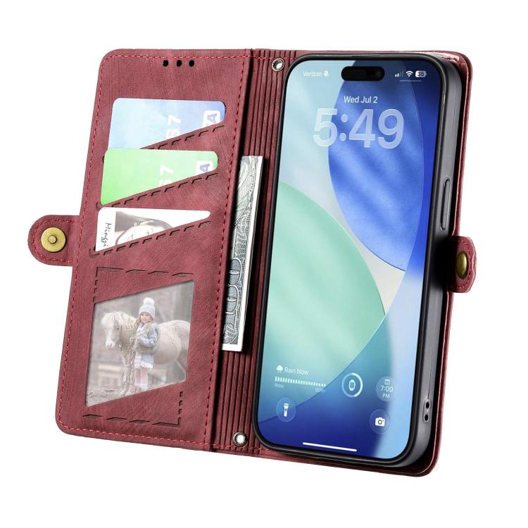For iPhone Air Geometric Zipper Wallet Side Buckle Leather Phone Case