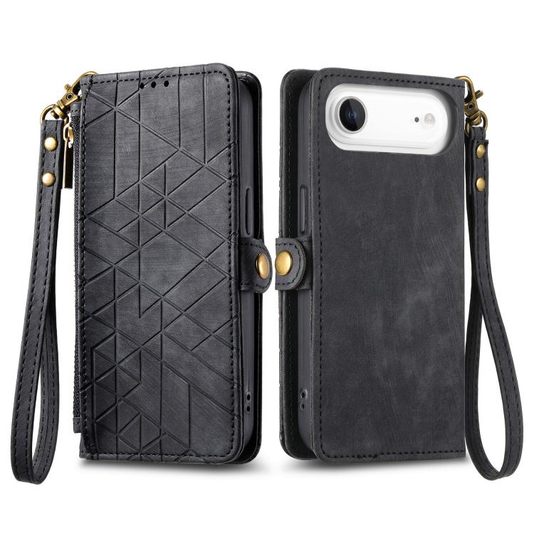 For iPhone Air Geometric Zipper Wallet Side Buckle Leather Phone Case