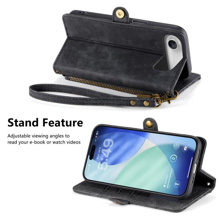 For iPhone Air Geometric Zipper Wallet Side Buckle Leather Phone Case