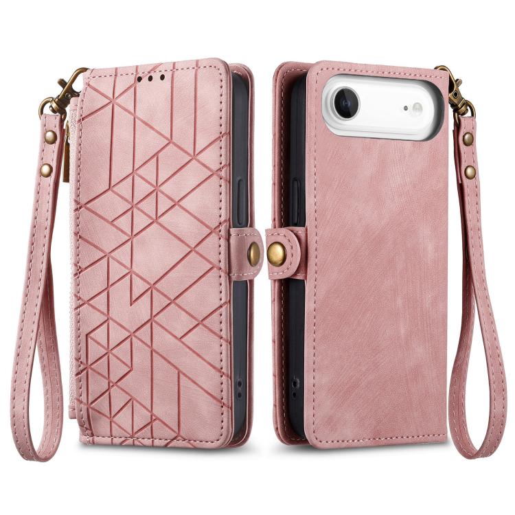 For iPhone Air Geometric Zipper Wallet Side Buckle Leather Phone Case