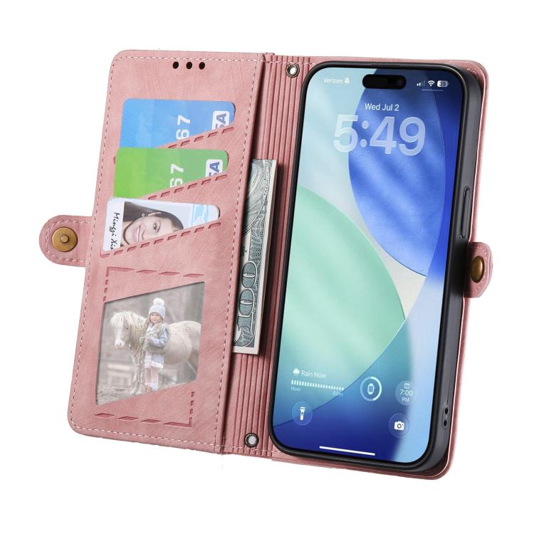 For iPhone Air Geometric Zipper Wallet Side Buckle Leather Phone Case