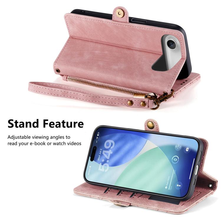 For iPhone Air Geometric Zipper Wallet Side Buckle Leather Phone Case