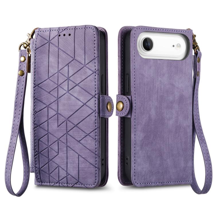 For iPhone Air Geometric Zipper Wallet Side Buckle Leather Phone Case