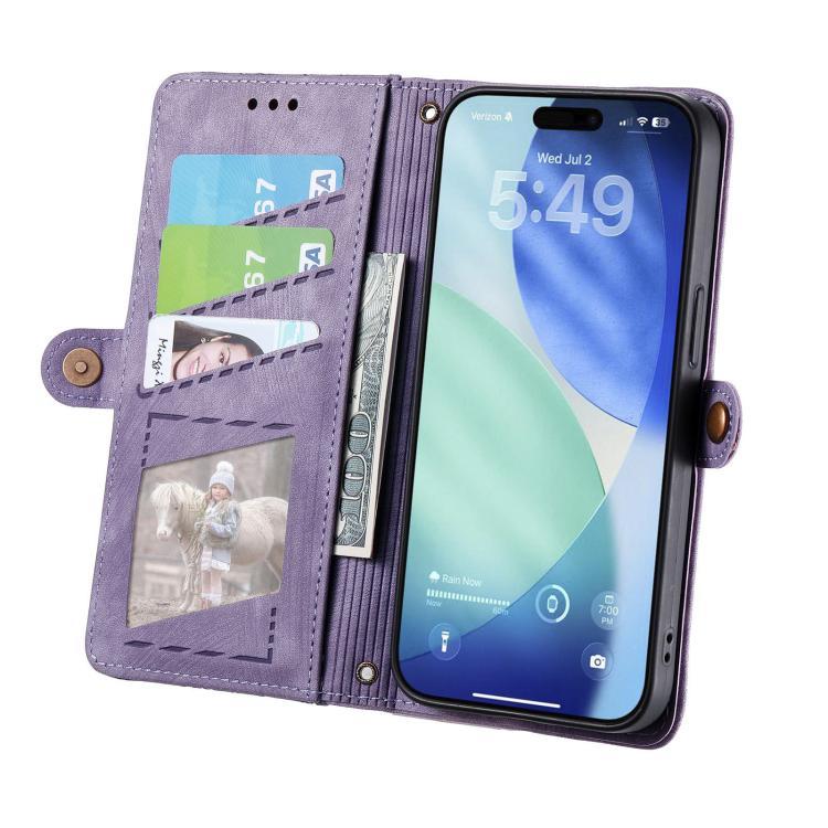 For iPhone Air Geometric Zipper Wallet Side Buckle Leather Phone Case