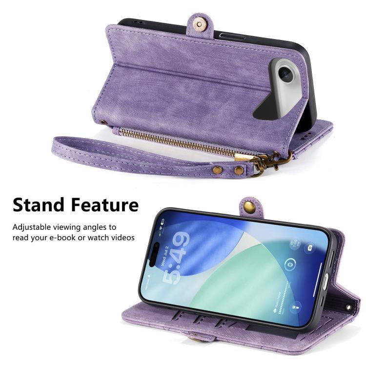 For iPhone Air Geometric Zipper Wallet Side Buckle Leather Phone Case
