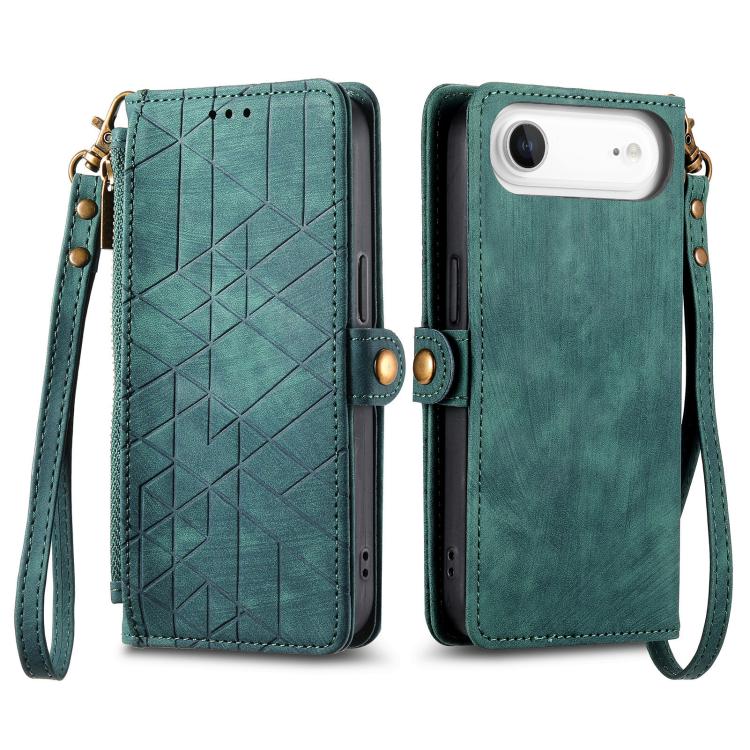 For iPhone Air Geometric Zipper Wallet Side Buckle Leather Phone Case