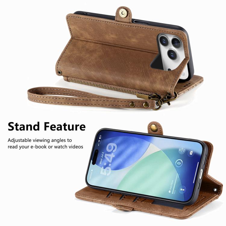 For iPhone 17 Pro Geometric Zipper Wallet Side Buckle Leather Phone Case