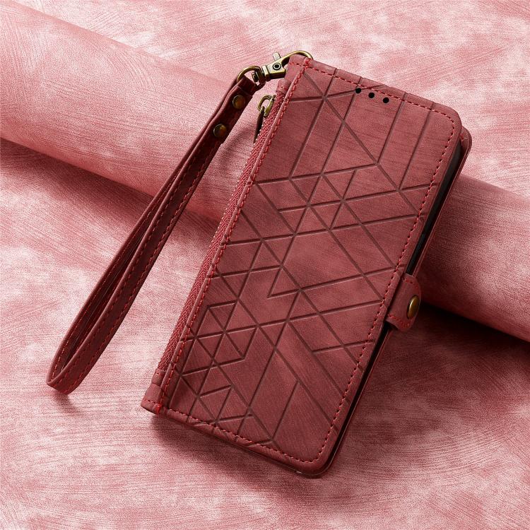 For iPhone 17 Pro Max Geometric Zipper Wallet Side Buckle Leather Phone Case