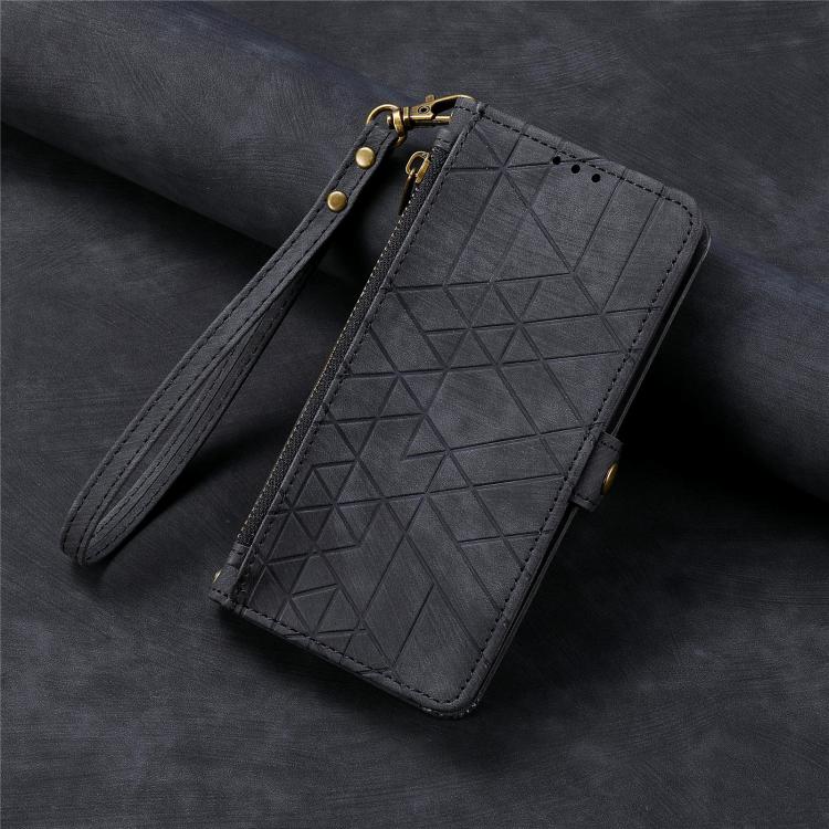For iPhone 17 Pro Max Geometric Zipper Wallet Side Buckle Leather Phone Case