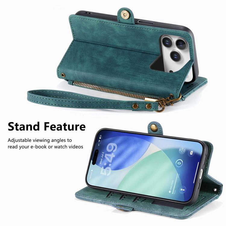 For iPhone 17 Pro Max Geometric Zipper Wallet Side Buckle Leather Phone Case
