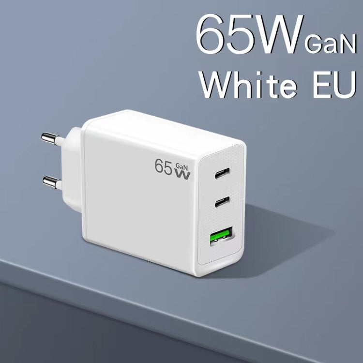 GaN PD65W Type-C x 2 + USB3.0 Charger with Type-C to Type-C Data Cable ,EU Plug