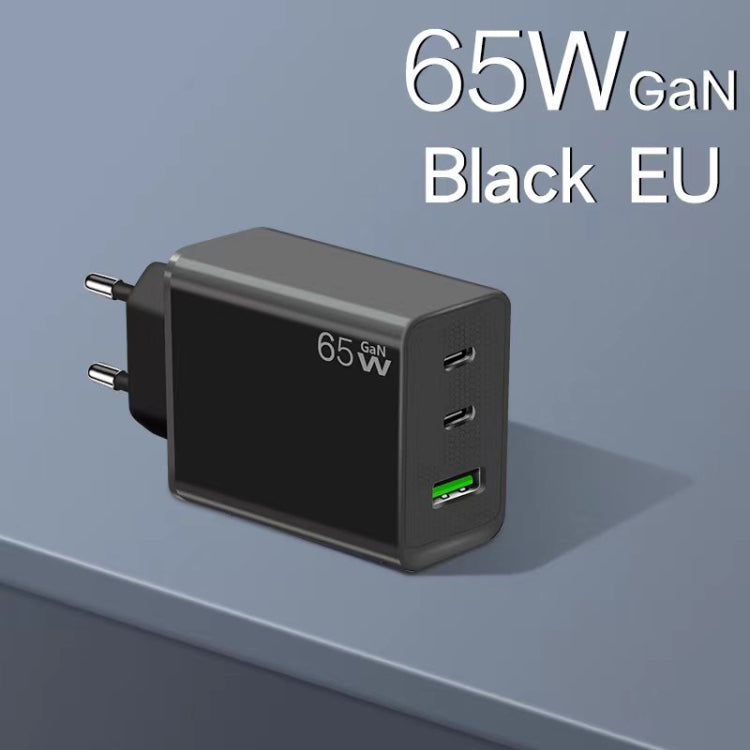GaN PD65W Type-C x 2 + USB3.0 Charger with Type-C to Type-C Data Cable ,EU Plug