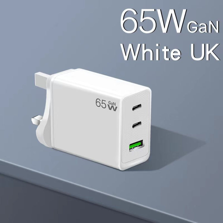 GaN PD65W Type-C x 2 + USB3.0 Charger with Type-C to Type-C Data Cable ,UK Plug