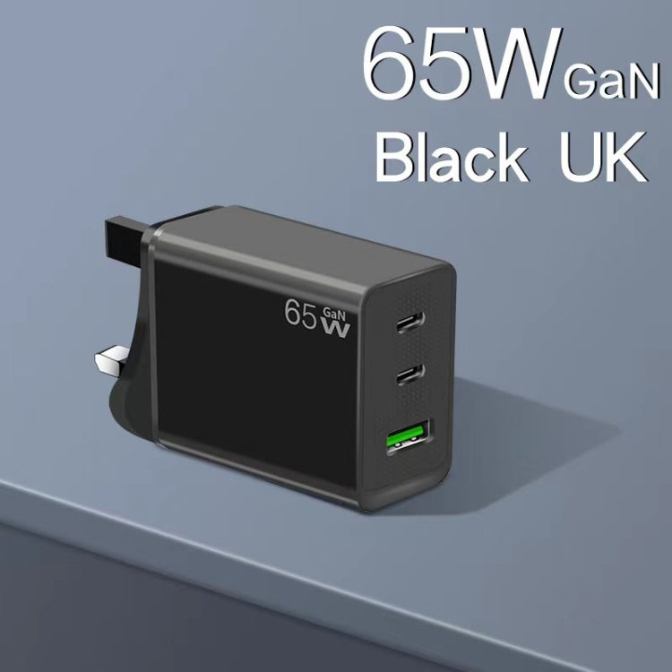 GaN PD65W Type-C x 2 + USB3.0 Charger with Type-C to Type-C Data Cable ,UK Plug