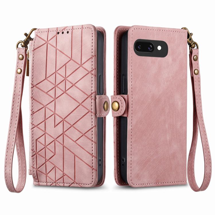 For Google Pixel 9a Geometric Zipper Wallet Side Buckle Leather Phone Case