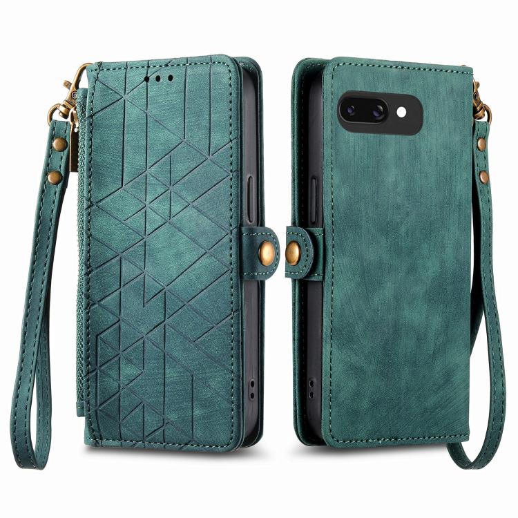 For Google Pixel 9a Geometric Zipper Wallet Side Buckle Leather Phone Case