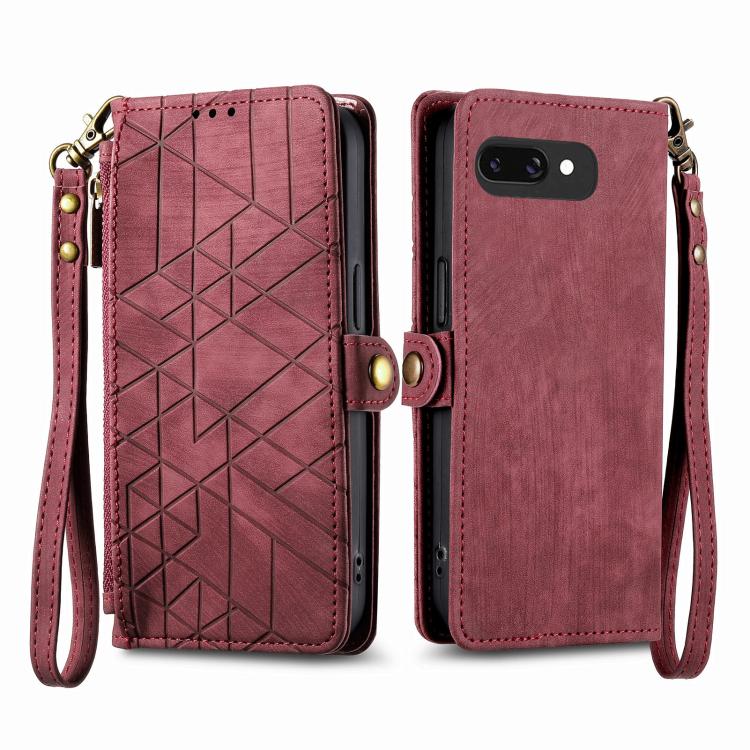For Google Pixel 9a Geometric Zipper Wallet Side Buckle Leather Phone Case