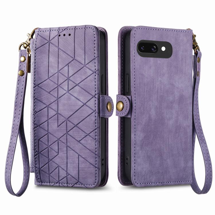 For Google Pixel 9a Geometric Zipper Wallet Side Buckle Leather Phone Case