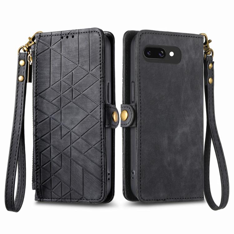 For Google Pixel 9a Geometric Zipper Wallet Side Buckle Leather Phone Case