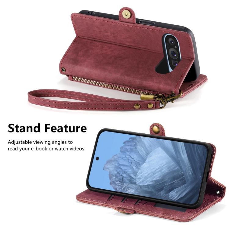 For Google Pixel 9 / 9 Pro Geometric Zipper Wallet Side Buckle Leather Phone Case
