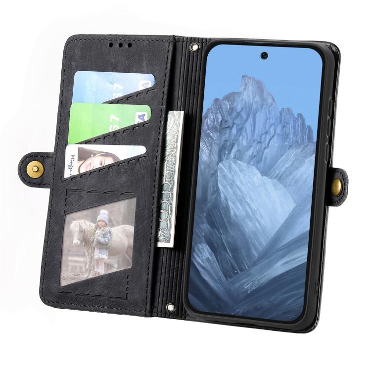 For Google Pixel 9 / 9 Pro Geometric Zipper Wallet Side Buckle Leather Phone Case