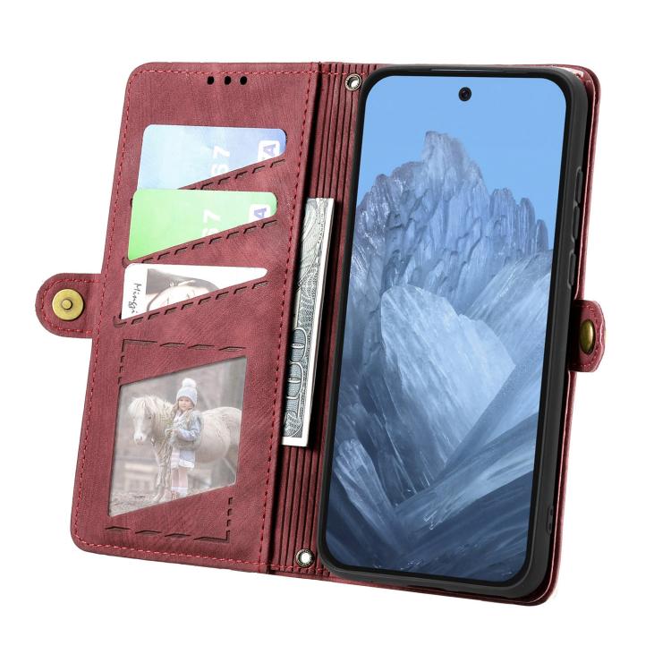 For Google Pixel 9 Pro XL Geometric Zipper Wallet Side Buckle Leather Phone Case